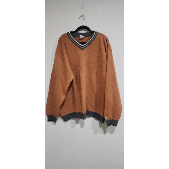 Vintage Columbia Sweater Vneck Mens XXL Orange 100% Shetland Wool Outdoors Y2K - Picture 1 of 9
